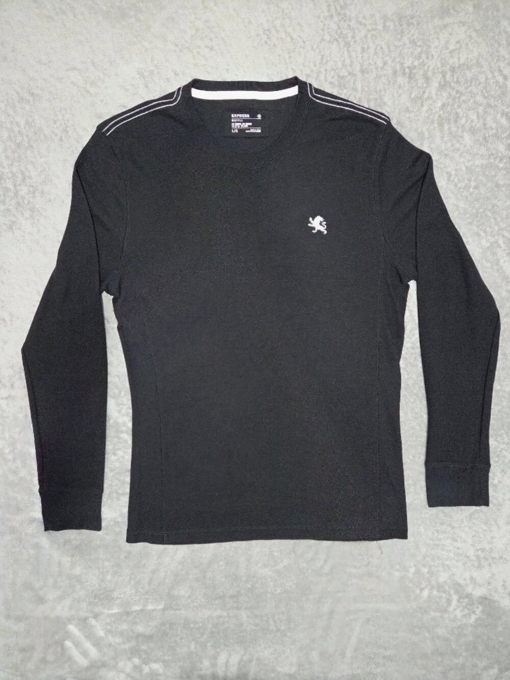 Express Black Waffle Thermal Long Sleeve Shirt with White Embroidered Lion Logo